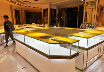 展示柜臺定制，高端不銹鋼珠寶展示柜