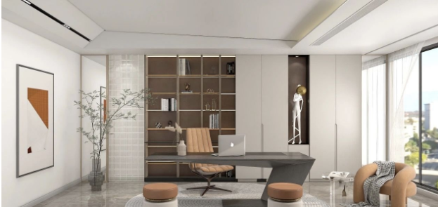 轉角書柜裝修效果圖，全鋁書柜與榻榻米組合設計